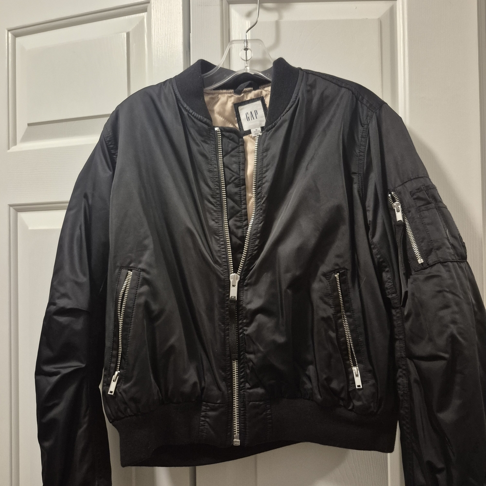 GAP Womens Black Varsity Bomber Jacket